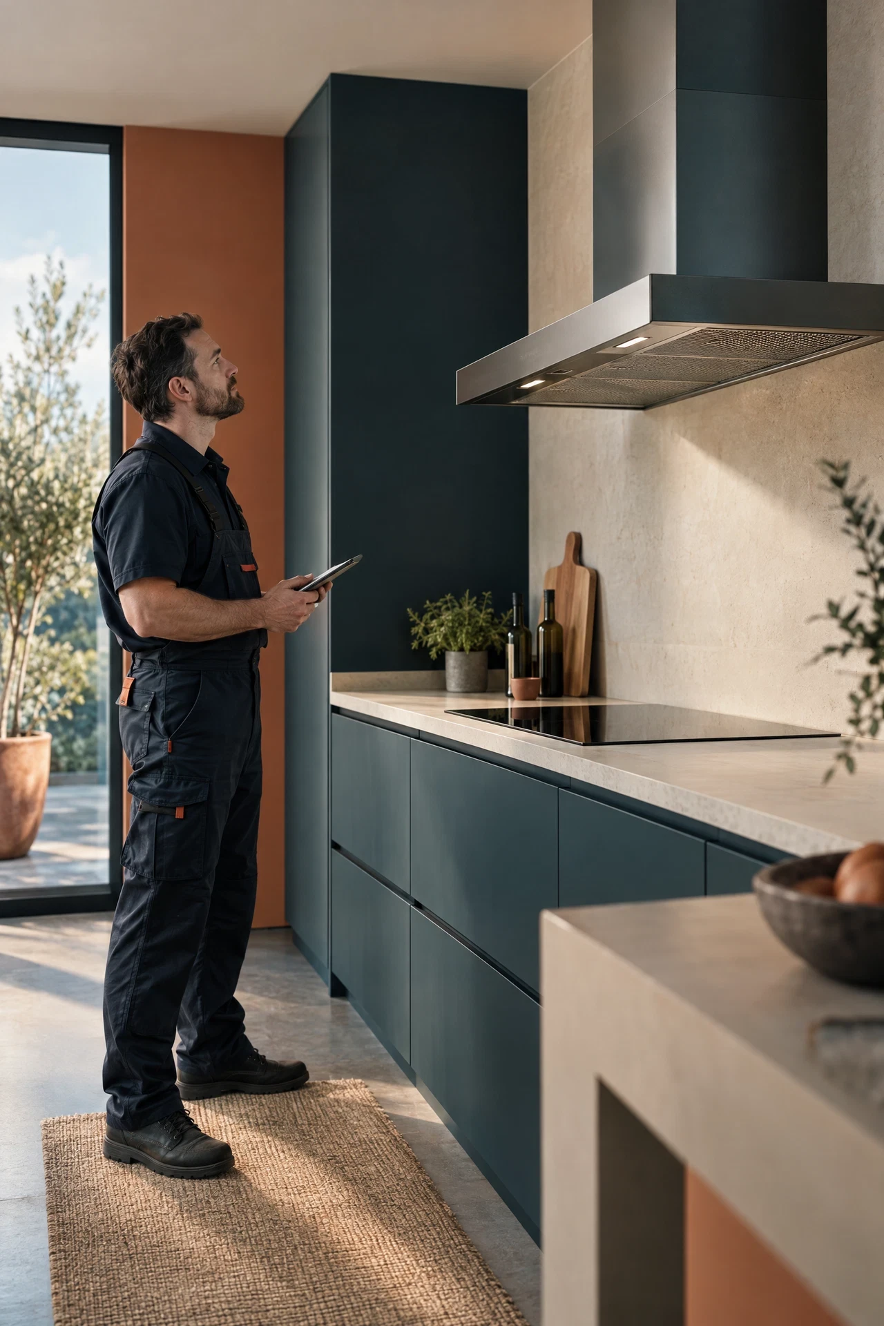 Technician checking the kitchen ventilation area